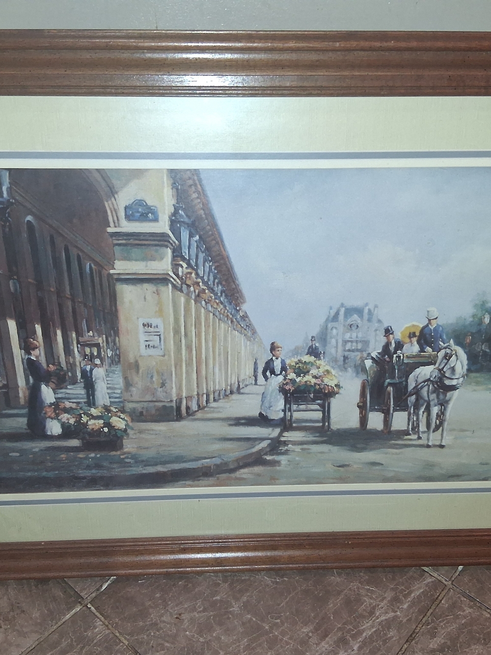 Framed Vintage Street Scene Print in Brown Frame